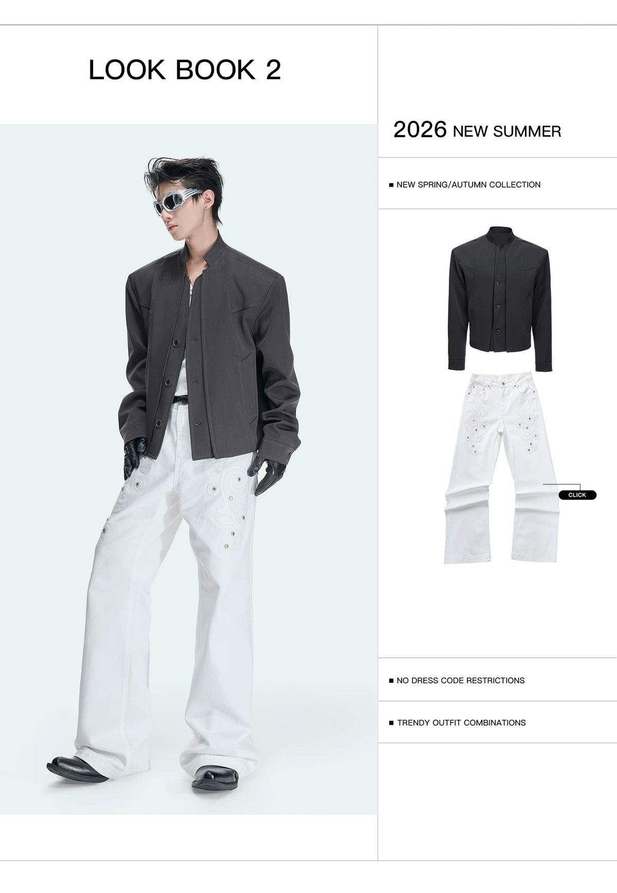 Cropped Blazer Jacket with Mock Two-Piece Placket - detail image 4