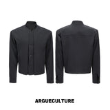 Cropped Blazer Jacket with Mock Two-Piece Placket - Gray