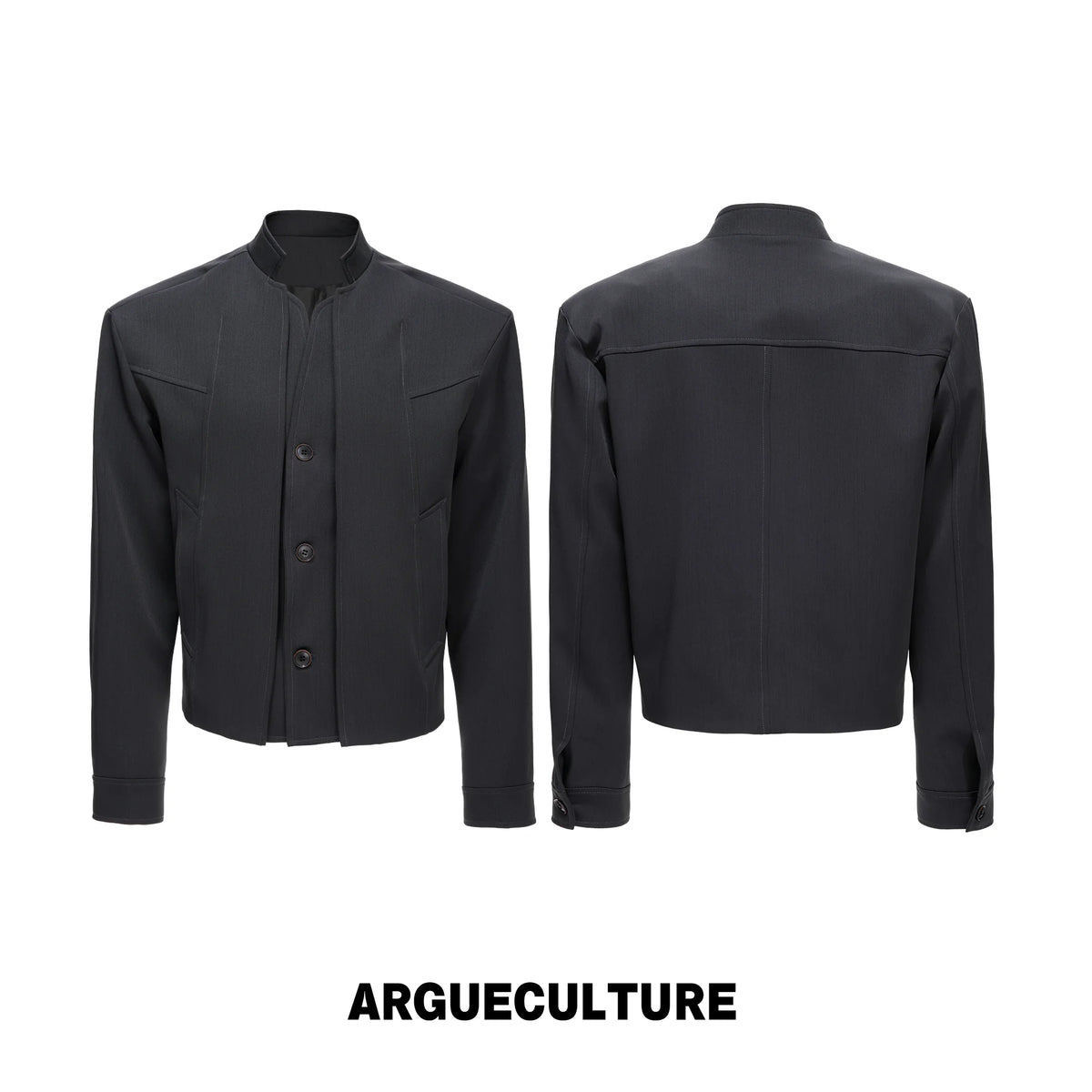 Cropped Blazer Jacket with Mock Two-Piece Placket - Gray
