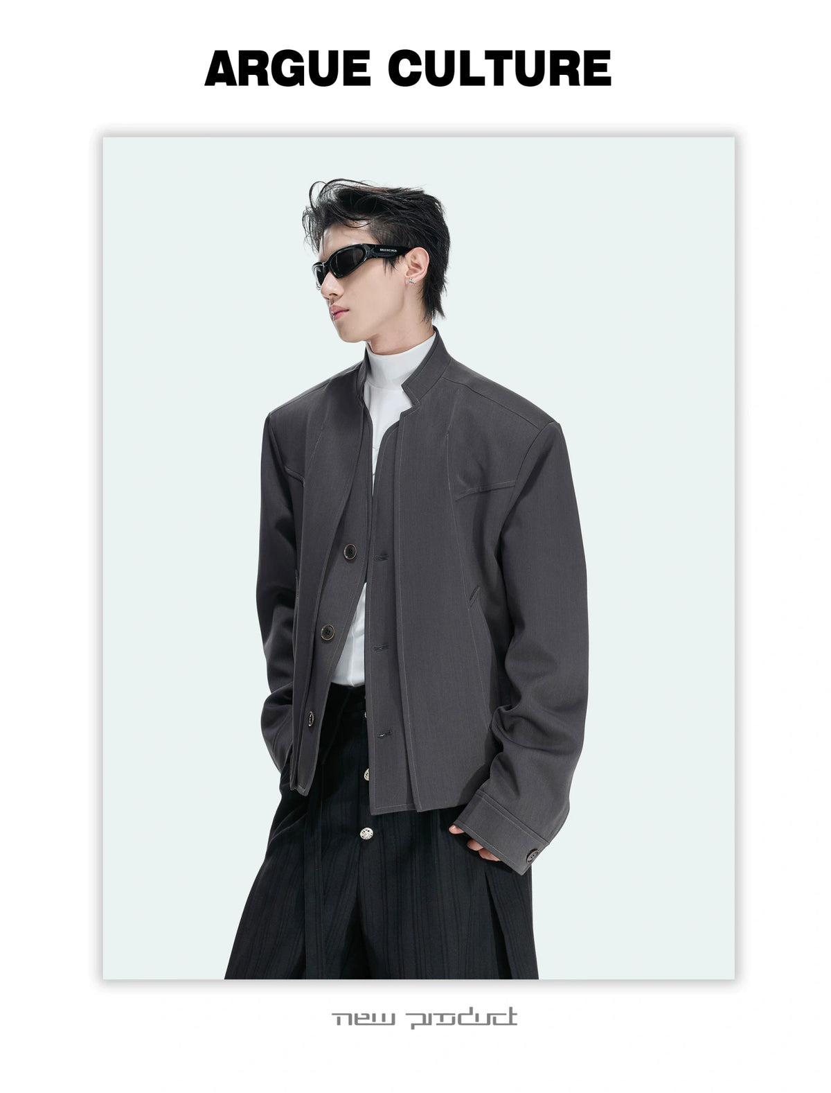 Cropped Blazer Jacket with Mock Two-Piece Placket - detail image 5