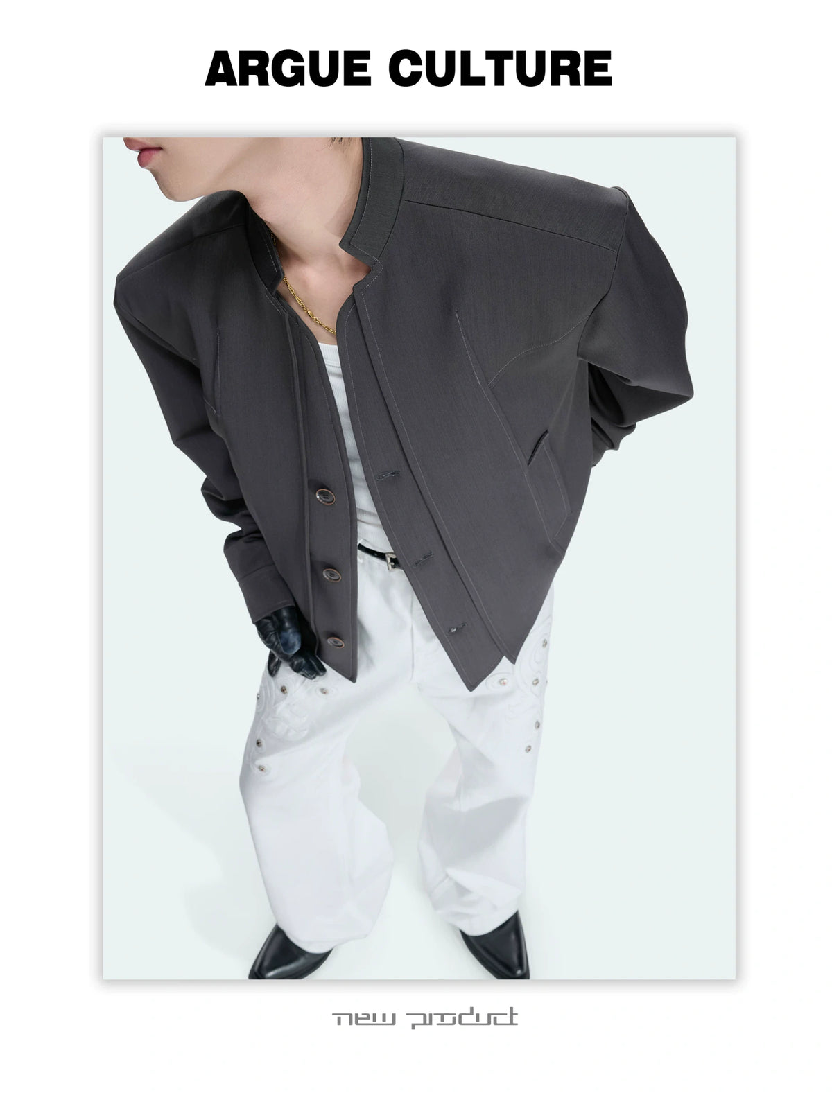 Cropped Blazer Jacket with Mock Two-Piece Placket - detail image 7