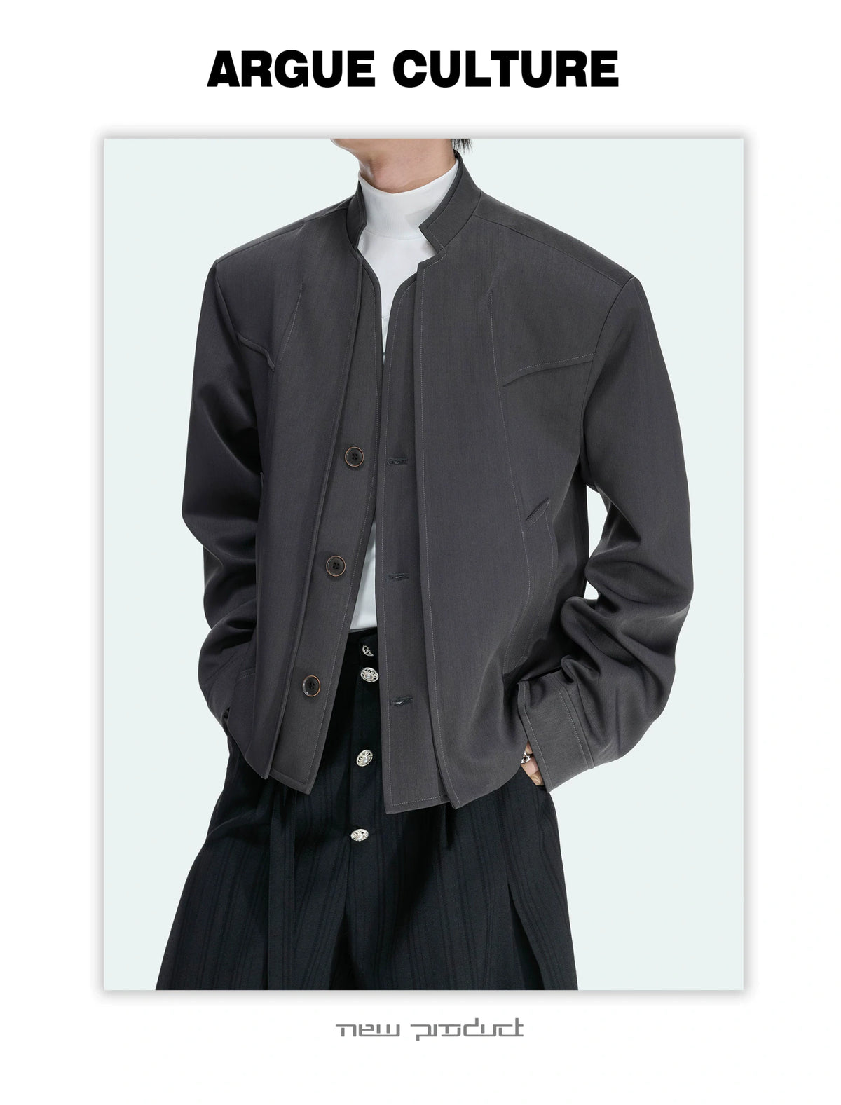 Cropped Blazer Jacket with Mock Two-Piece Placket - detail image 6