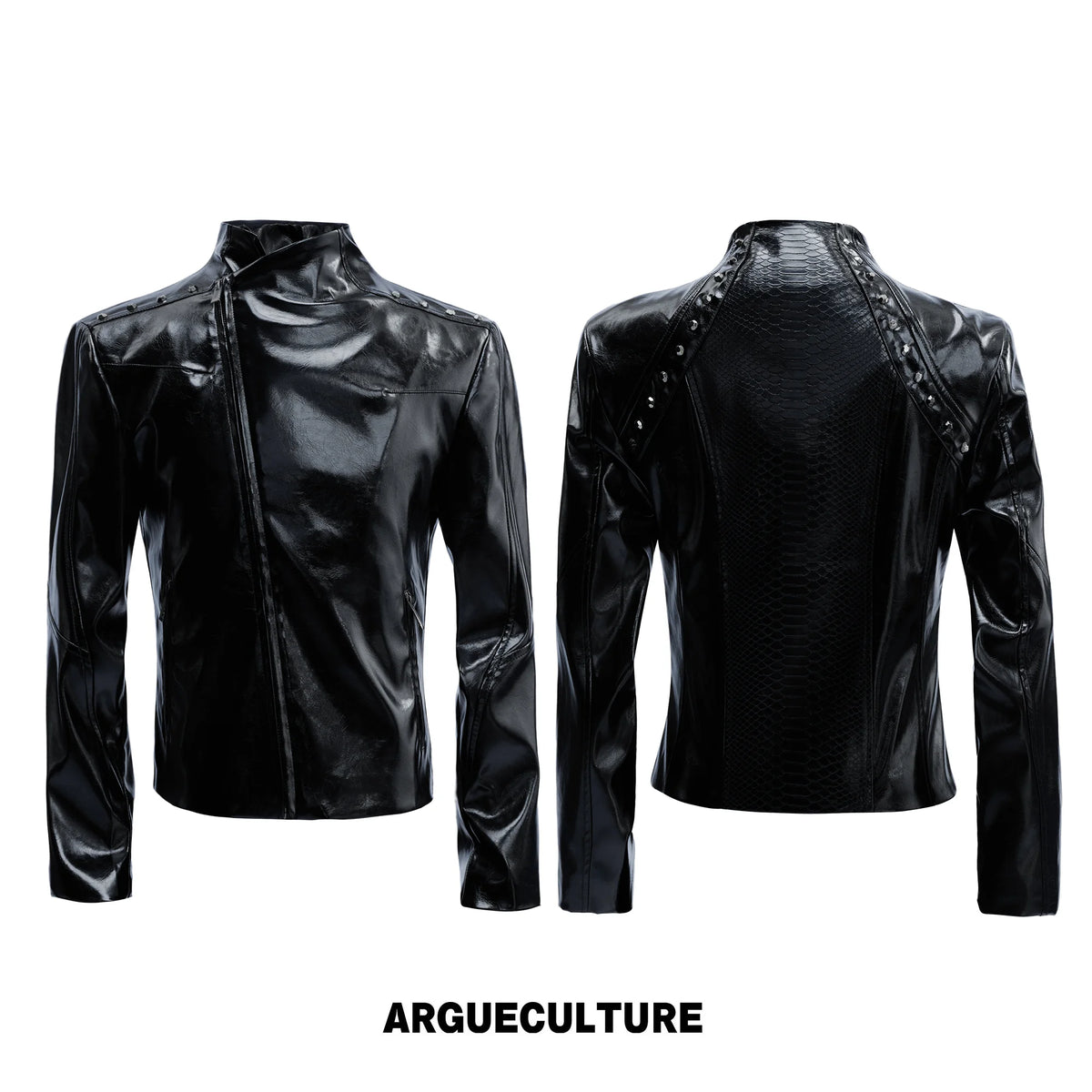 Cropped Croc-Embossed Faux Leather Moto Jacket - Black
