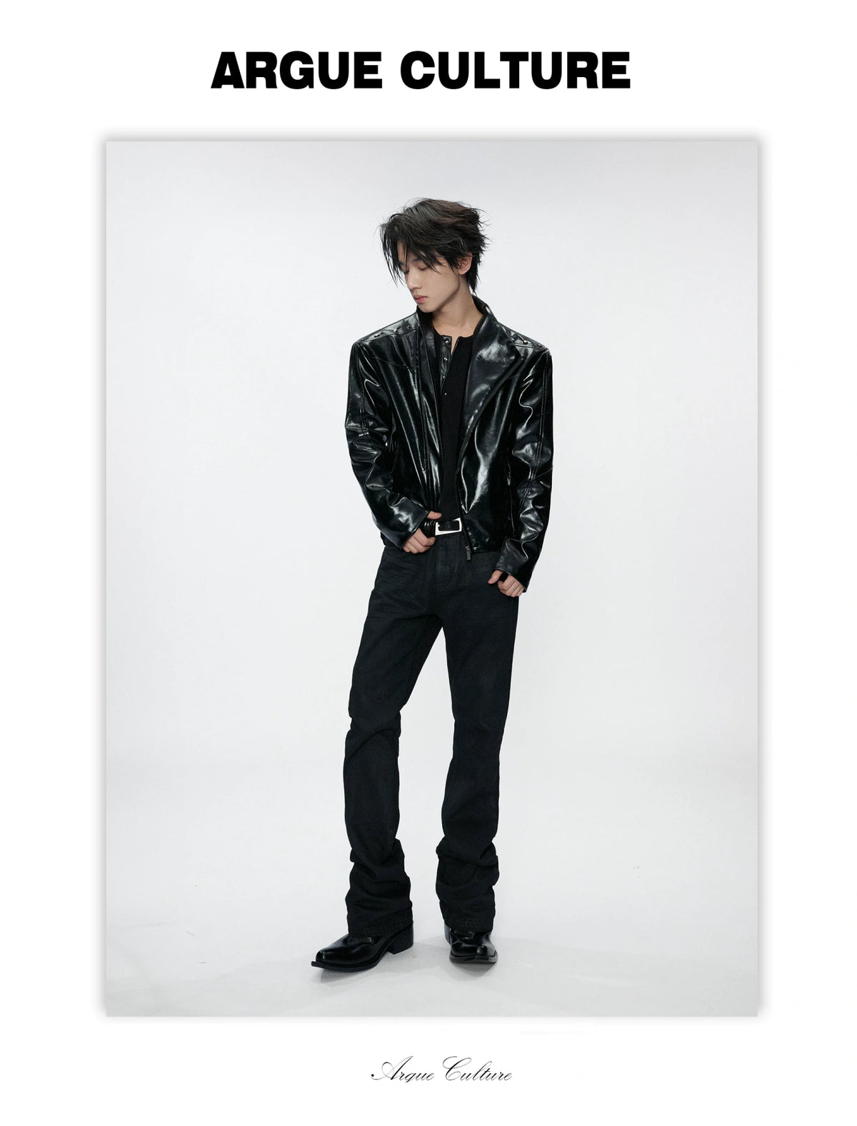 Cropped Croc-Embossed Faux Leather Moto Jacket - detail image 4
