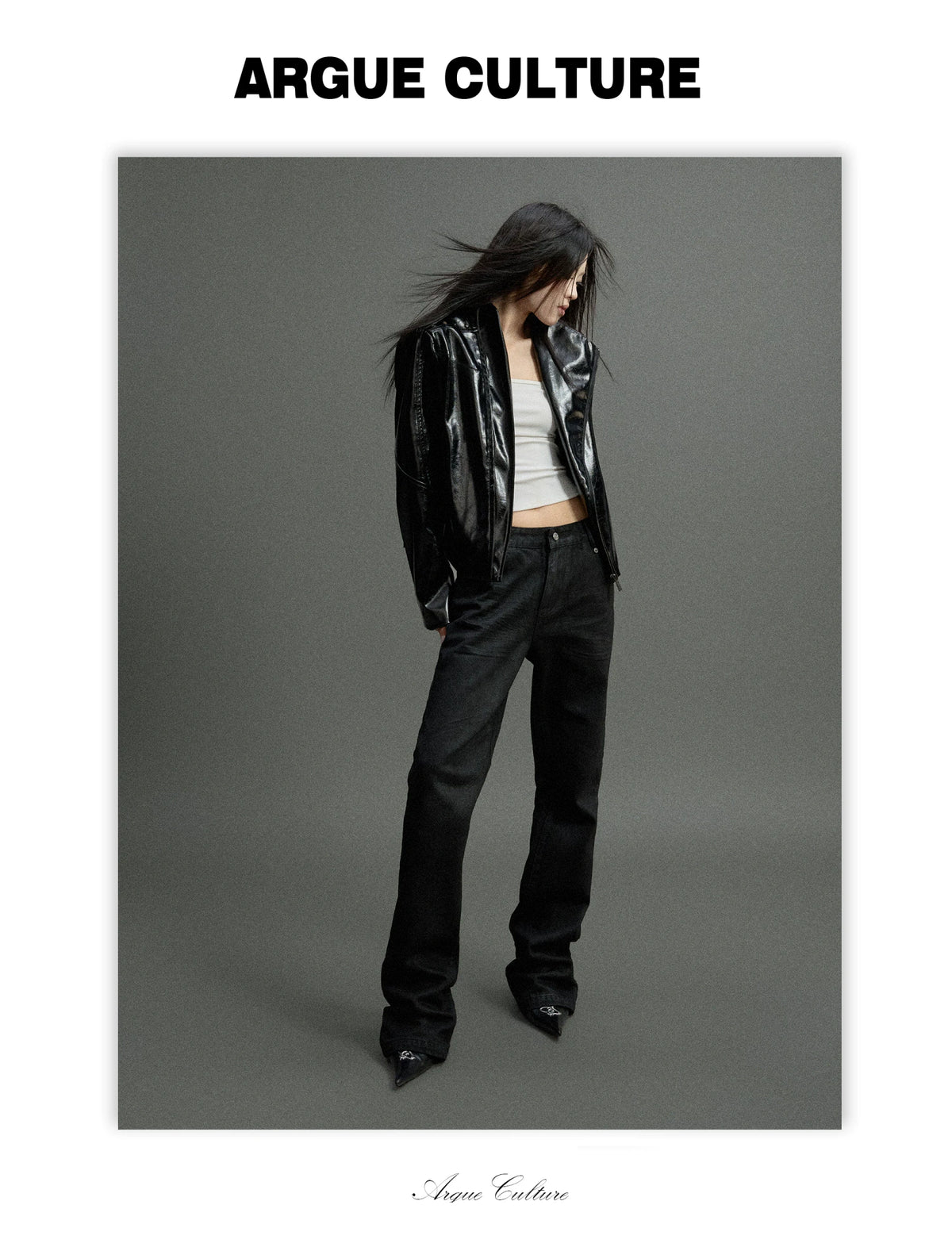 Cropped Croc-Embossed Faux Leather Moto Jacket - detail image 7