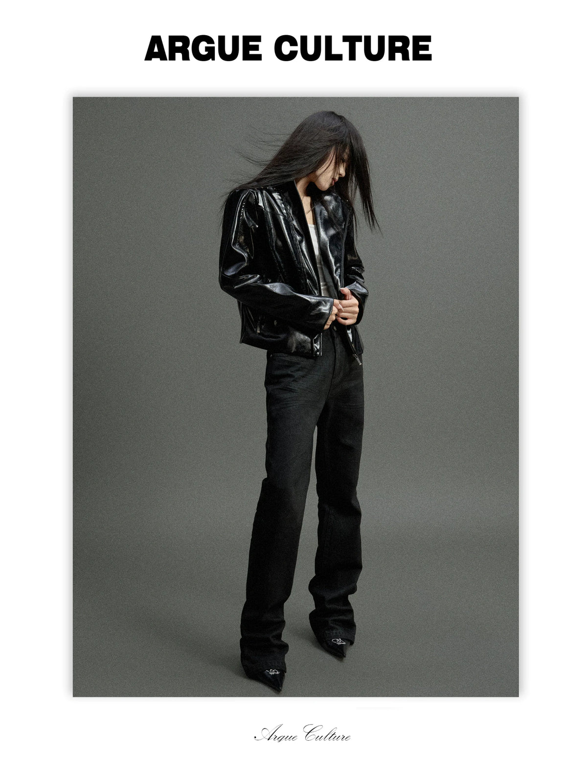Cropped Croc-Embossed Faux Leather Moto Jacket - detail image 6
