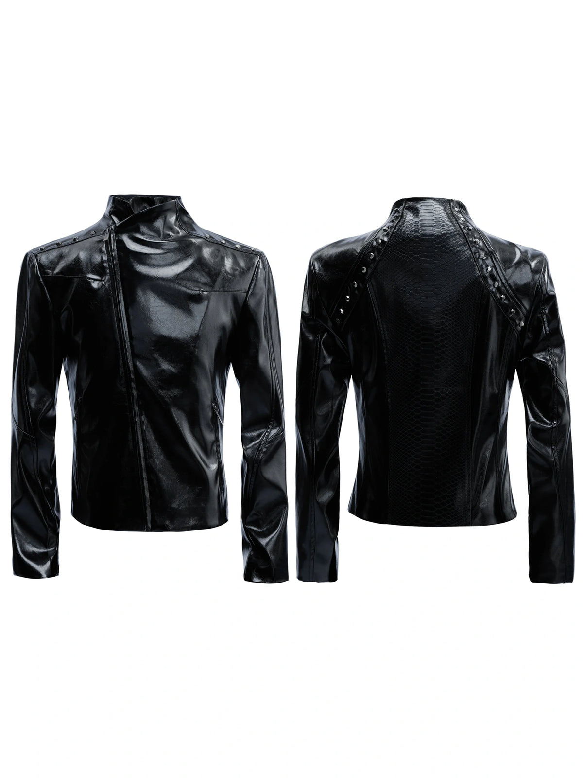 Cropped Croc-Embossed Faux Leather Moto Jacket - main image 1