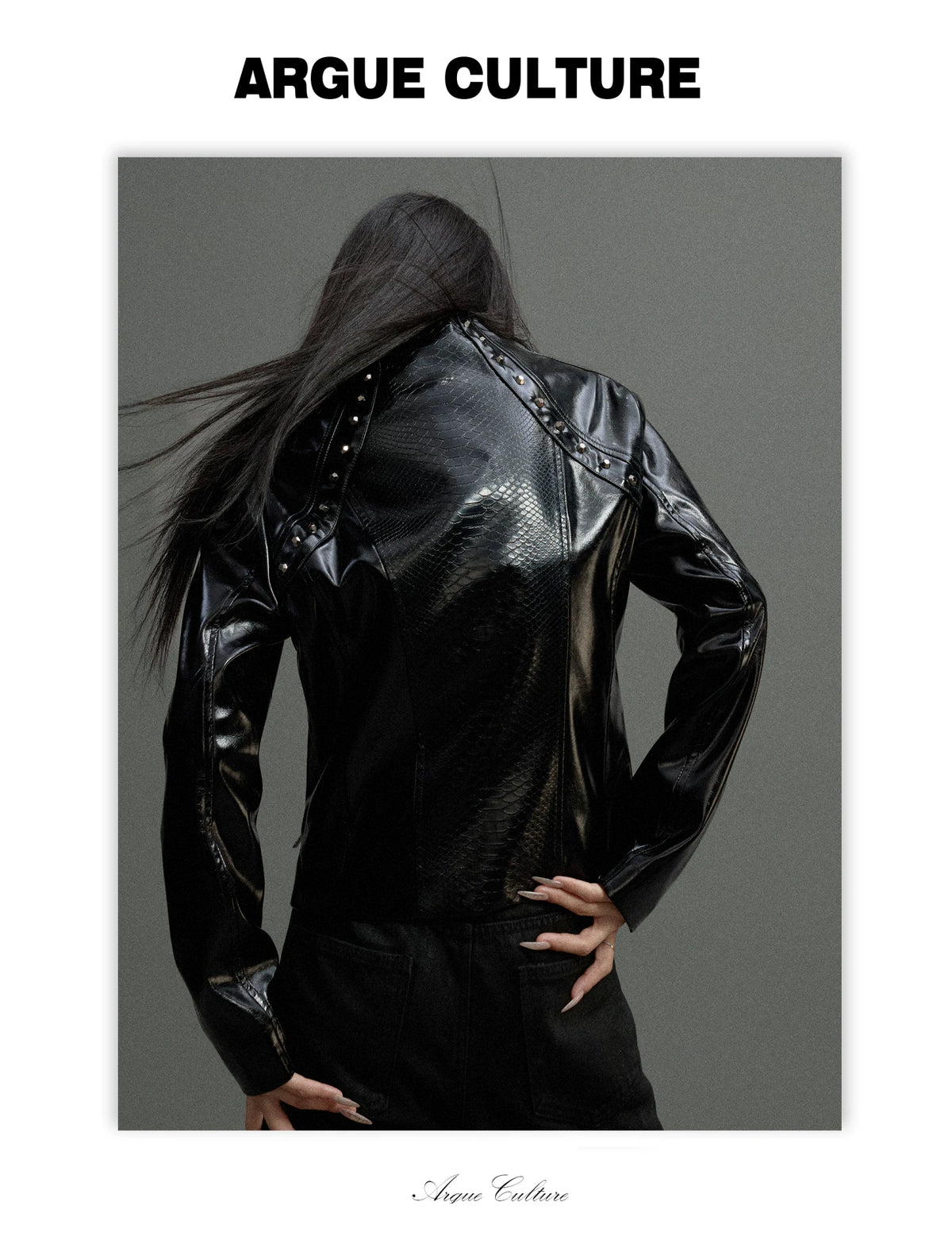 Cropped Croc-Embossed Faux Leather Moto Jacket - detail image 9