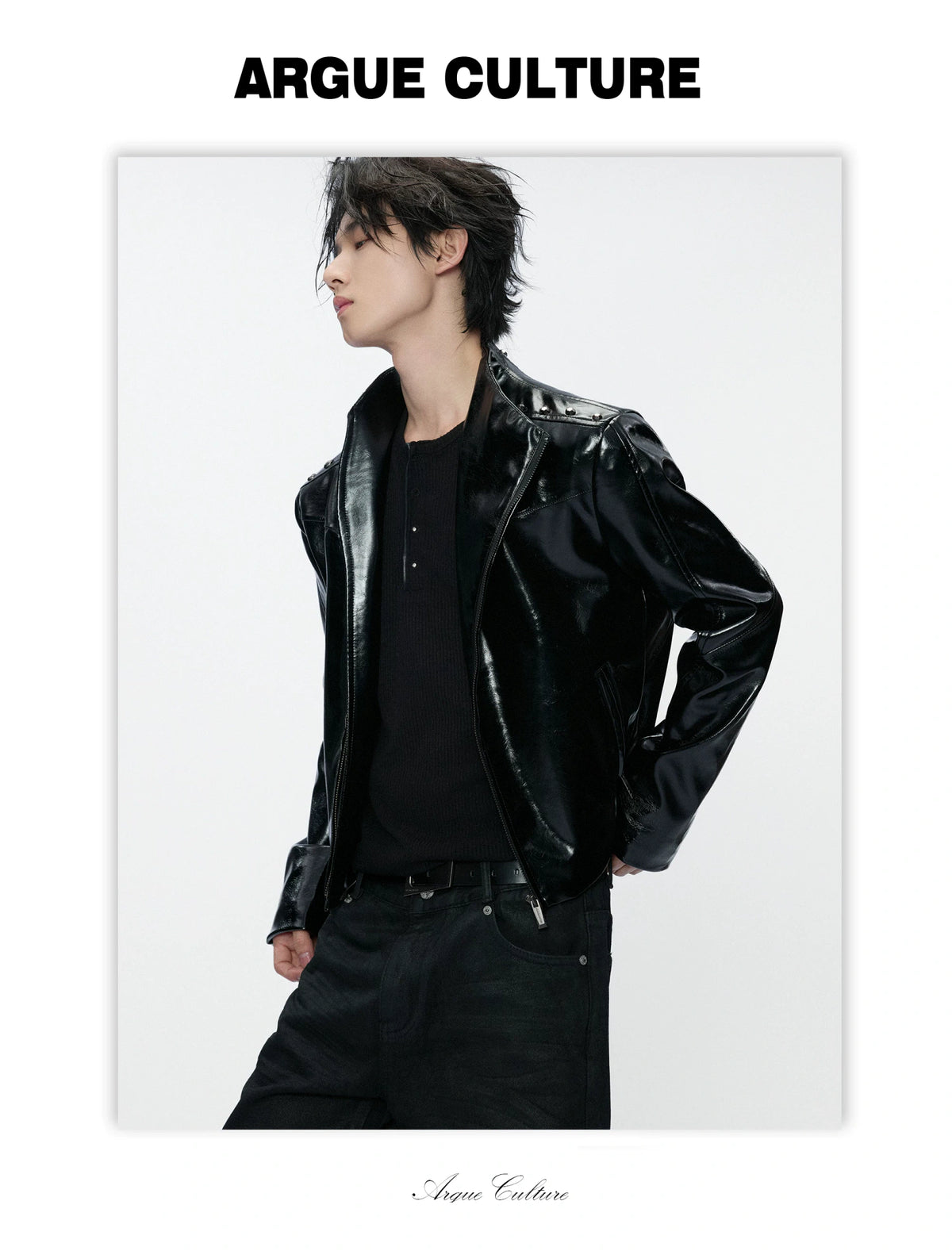 Cropped Croc-Embossed Faux Leather Moto Jacket - detail image 2