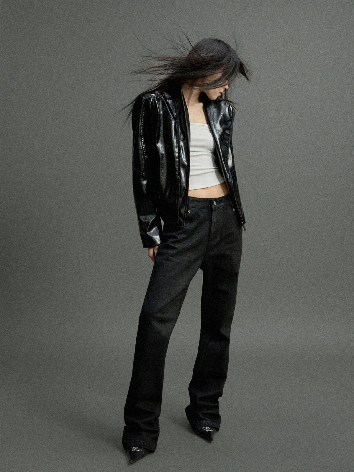 Cropped Croc-Embossed Faux Leather Moto Jacket - main image 5