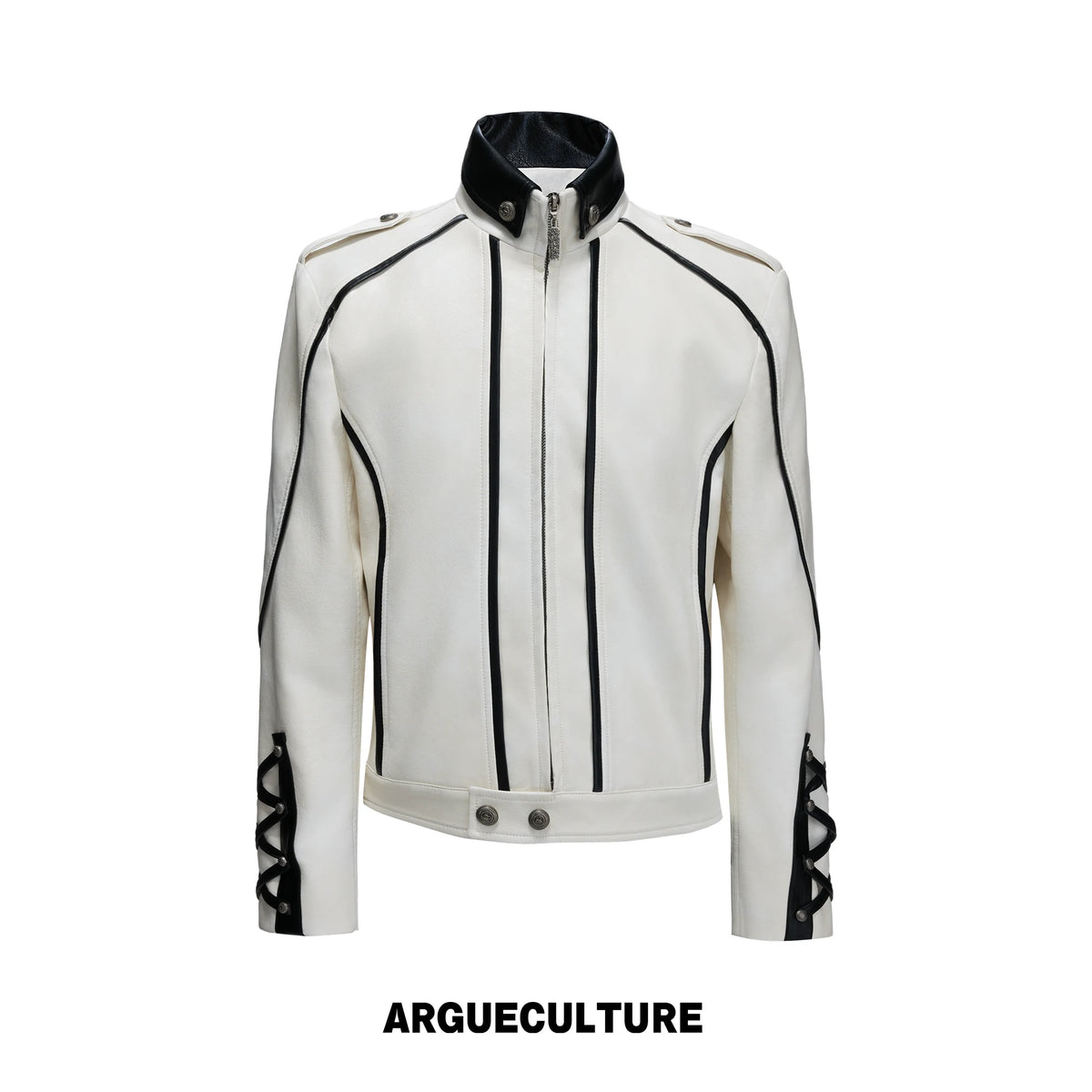 Cropped Faux-Leather Biker Jacket With Lace-Up Cuffs - Off-White