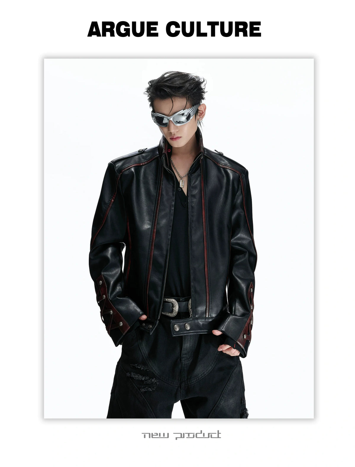 Cropped Faux-Leather Biker Jacket With Lace-Up Cuffs - detail image 20