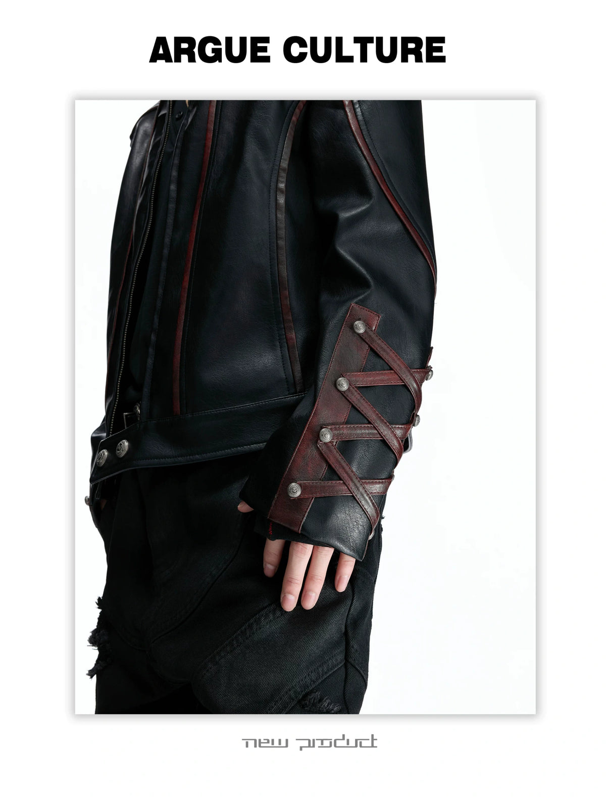 Cropped Faux-Leather Biker Jacket With Lace-Up Cuffs - detail image 22