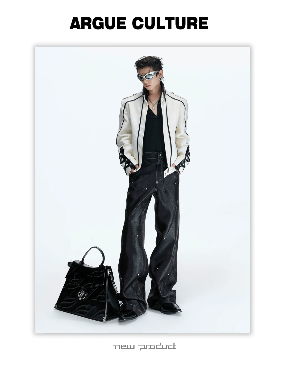 Cropped Faux-Leather Biker Jacket With Lace-Up Cuffs - detail image 23