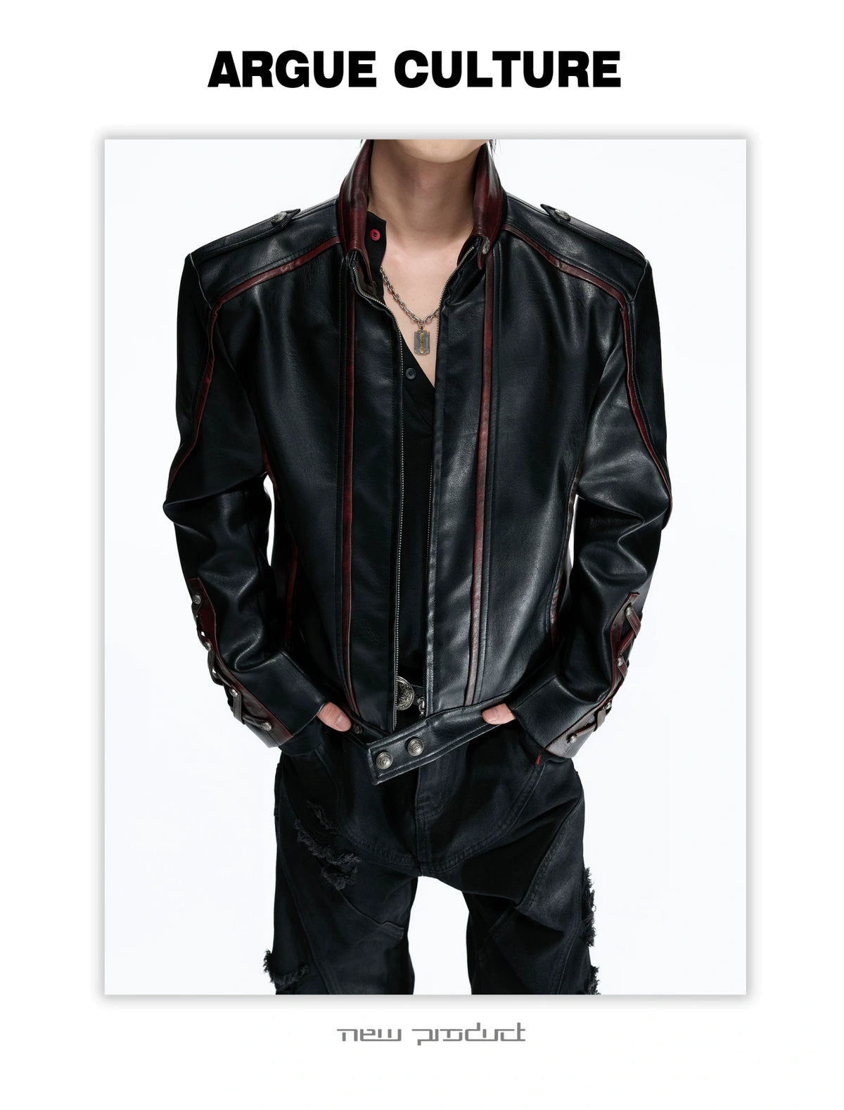 Cropped Faux-Leather Biker Jacket With Lace-Up Cuffs - detail image 6