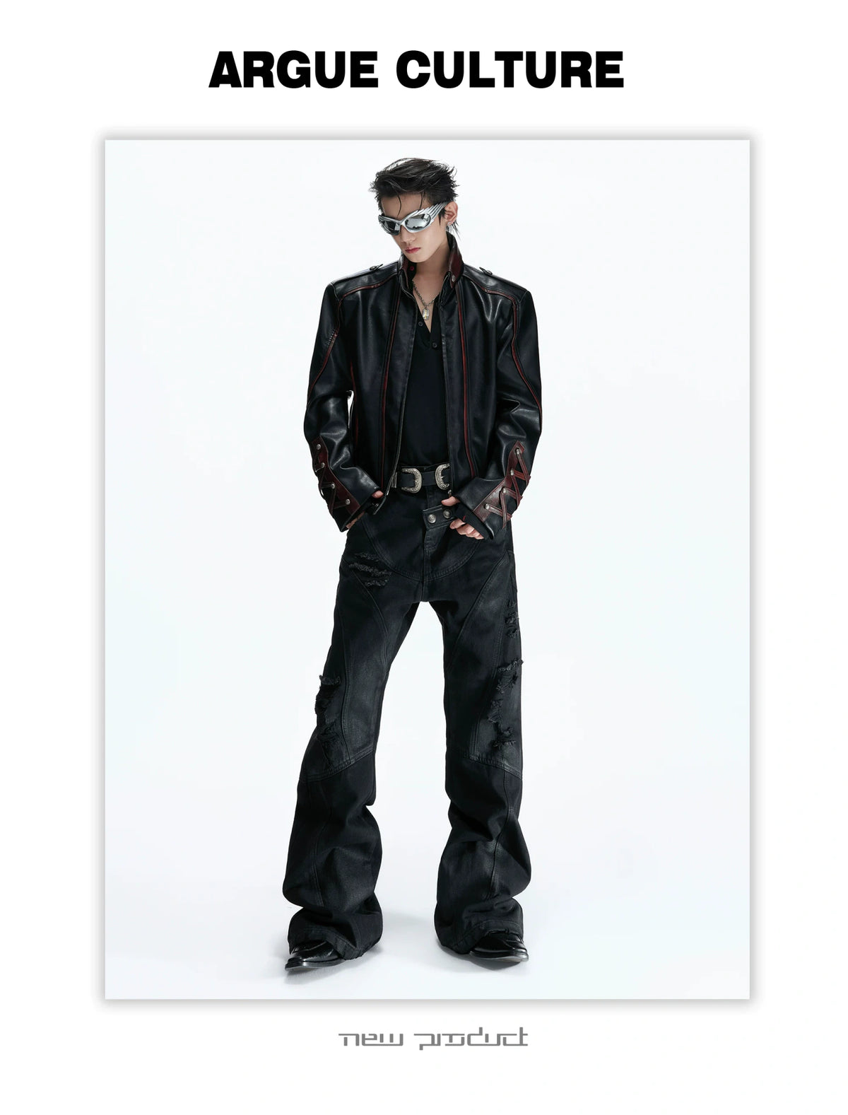 Cropped Faux-Leather Biker Jacket With Lace-Up Cuffs - detail image 16