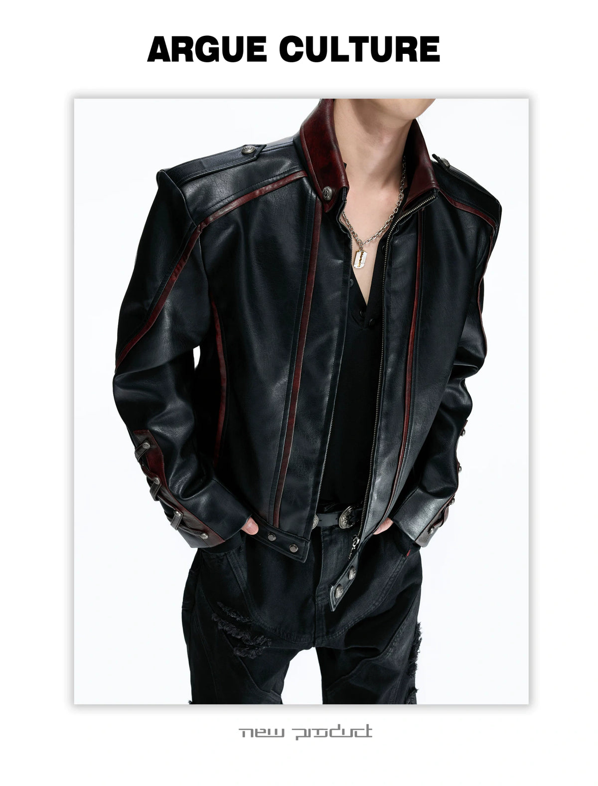 Cropped Faux-Leather Biker Jacket With Lace-Up Cuffs - detail image 21