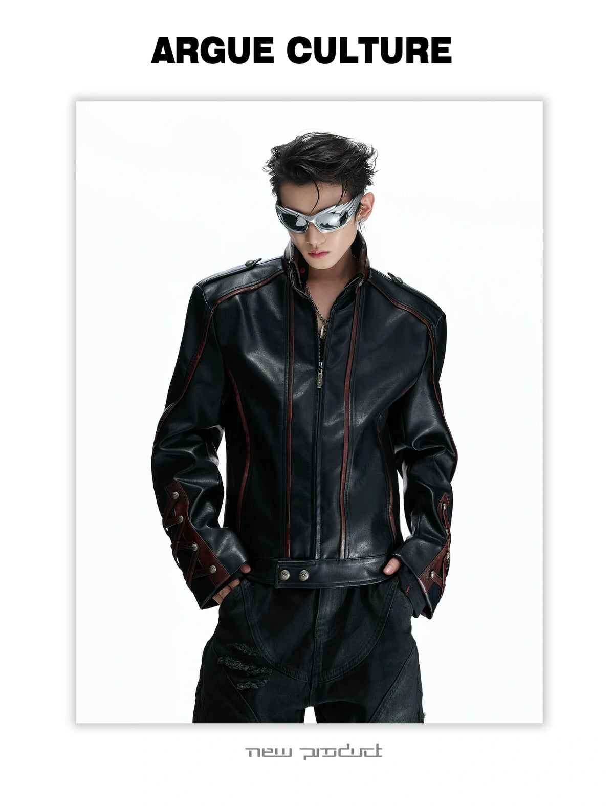 Cropped Faux-Leather Biker Jacket With Lace-Up Cuffs - detail image 18