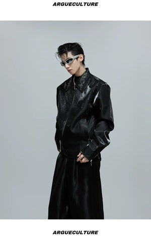 desc::cropped-liquid-glossy-jacket-with-shimmer-rhinestones-detail-img-10