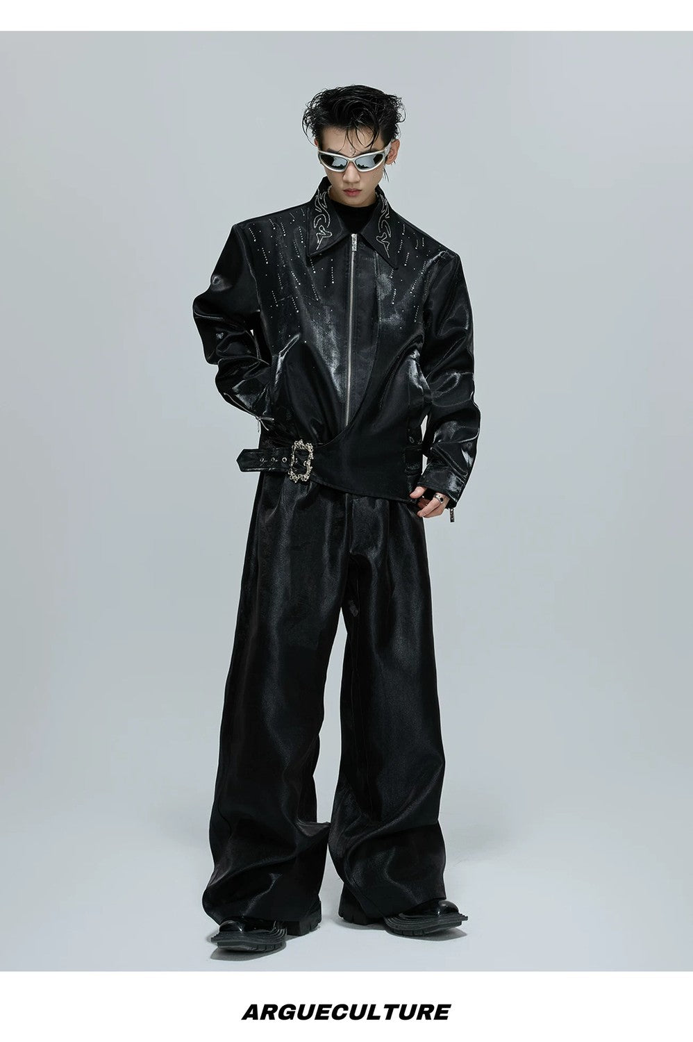 desc::cropped-liquid-glossy-jacket-with-shimmer-rhinestones-detail-img-12