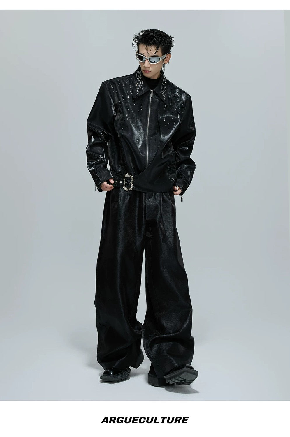 desc::cropped-liquid-glossy-jacket-with-shimmer-rhinestones-detail-img-13