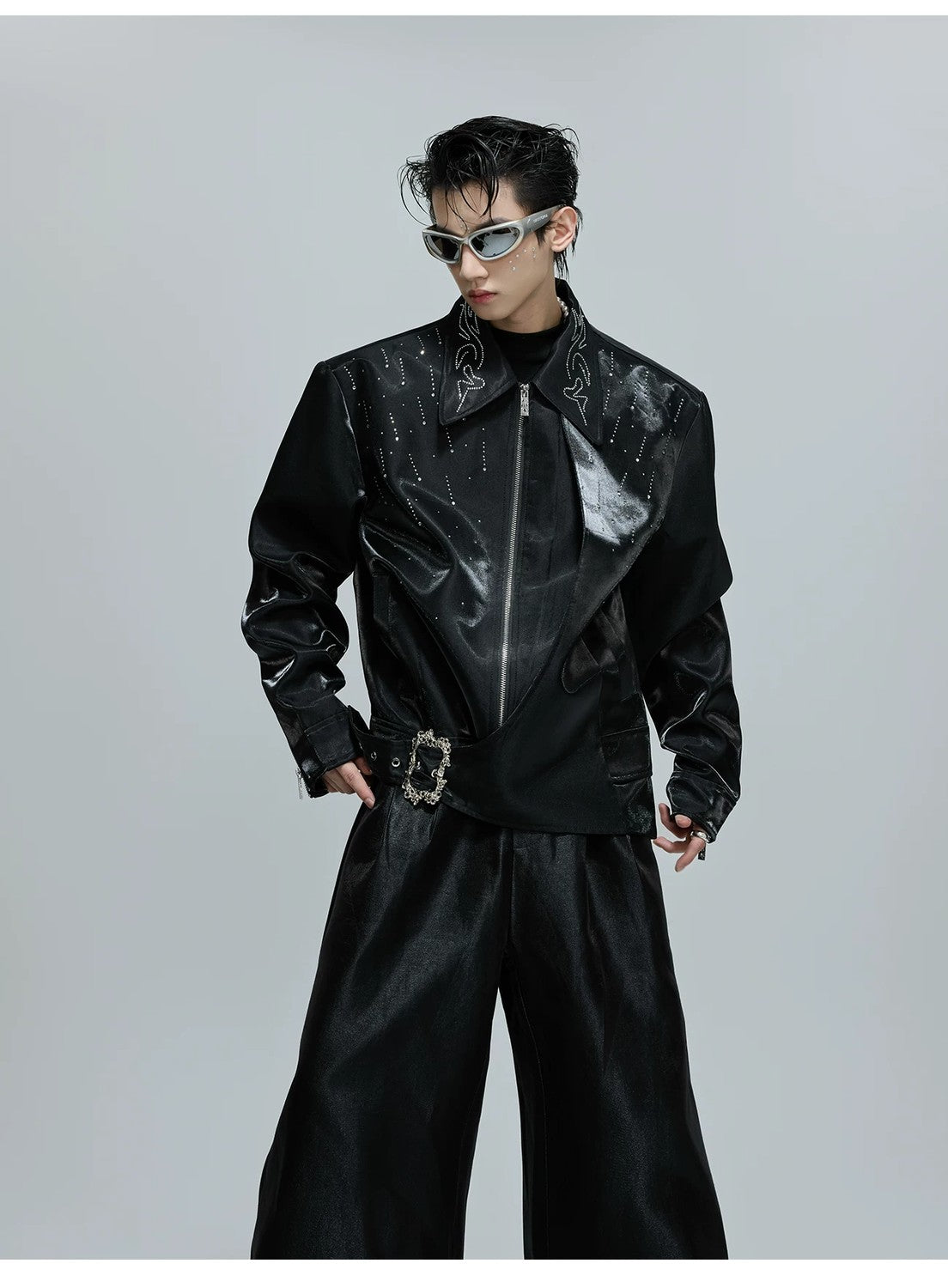 desc::cropped-liquid-glossy-jacket-with-shimmer-rhinestones-detail-img-2