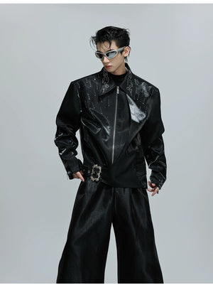 desc::cropped-liquid-glossy-jacket-with-shimmer-rhinestones-detail-img-2