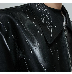 desc::cropped-liquid-glossy-jacket-with-shimmer-rhinestones-detail-img-3