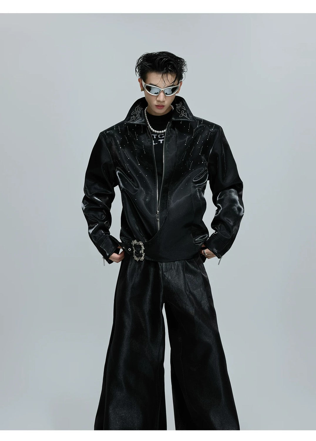 desc::cropped-liquid-glossy-jacket-with-shimmer-rhinestones-detail-img-4