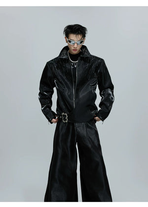 desc::cropped-liquid-glossy-jacket-with-shimmer-rhinestones-detail-img-4