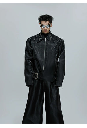 desc::cropped-liquid-glossy-jacket-with-shimmer-rhinestones-detail-img-5