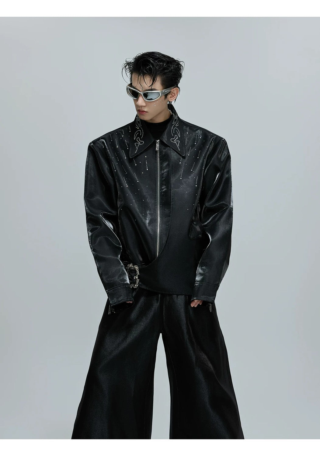 desc::cropped-liquid-glossy-jacket-with-shimmer-rhinestones-detail-img-6