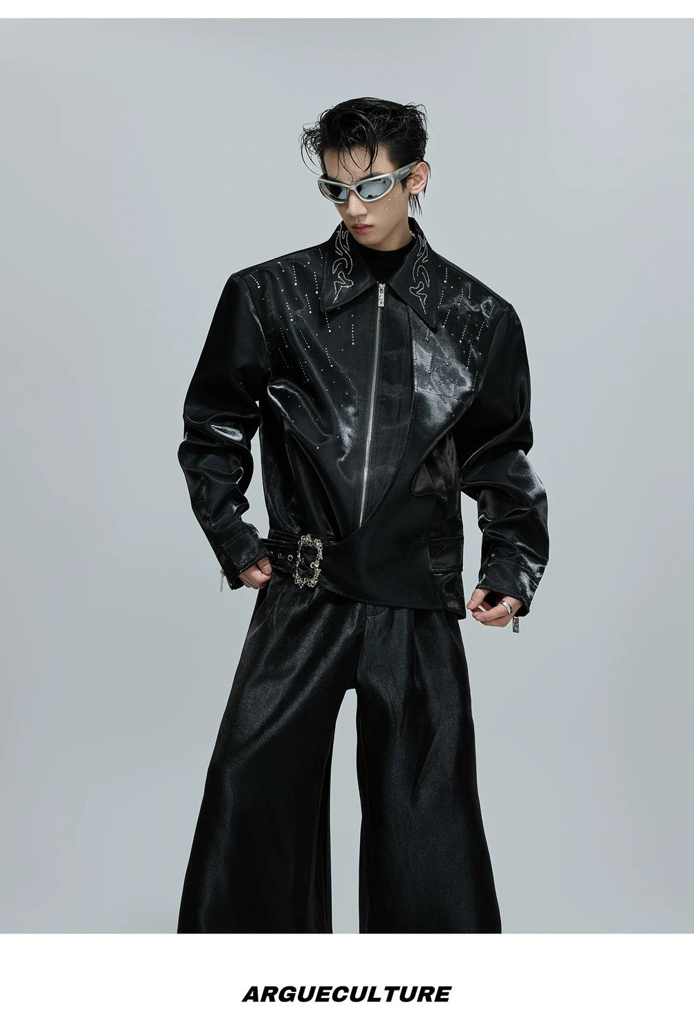 desc::cropped-liquid-glossy-jacket-with-shimmer-rhinestones-detail-img-8