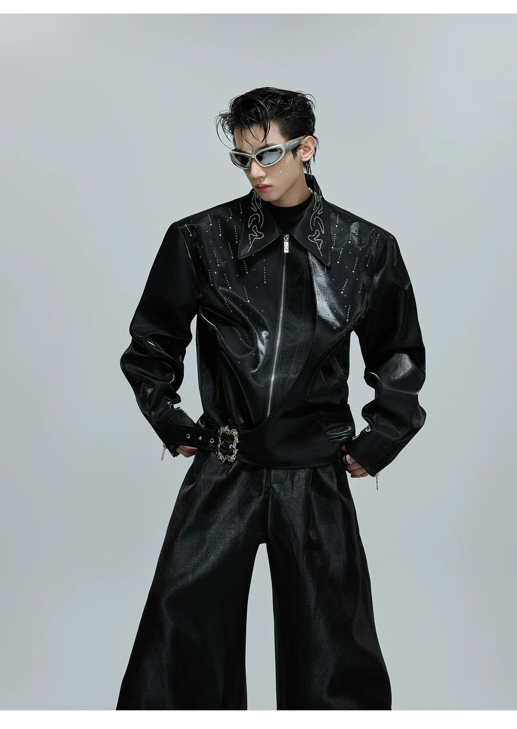 desc::cropped-liquid-glossy-jacket-with-shimmer-rhinestones-detail-img-9