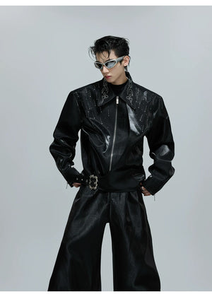 desc::cropped-liquid-glossy-jacket-with-shimmer-rhinestones-detail-img-9