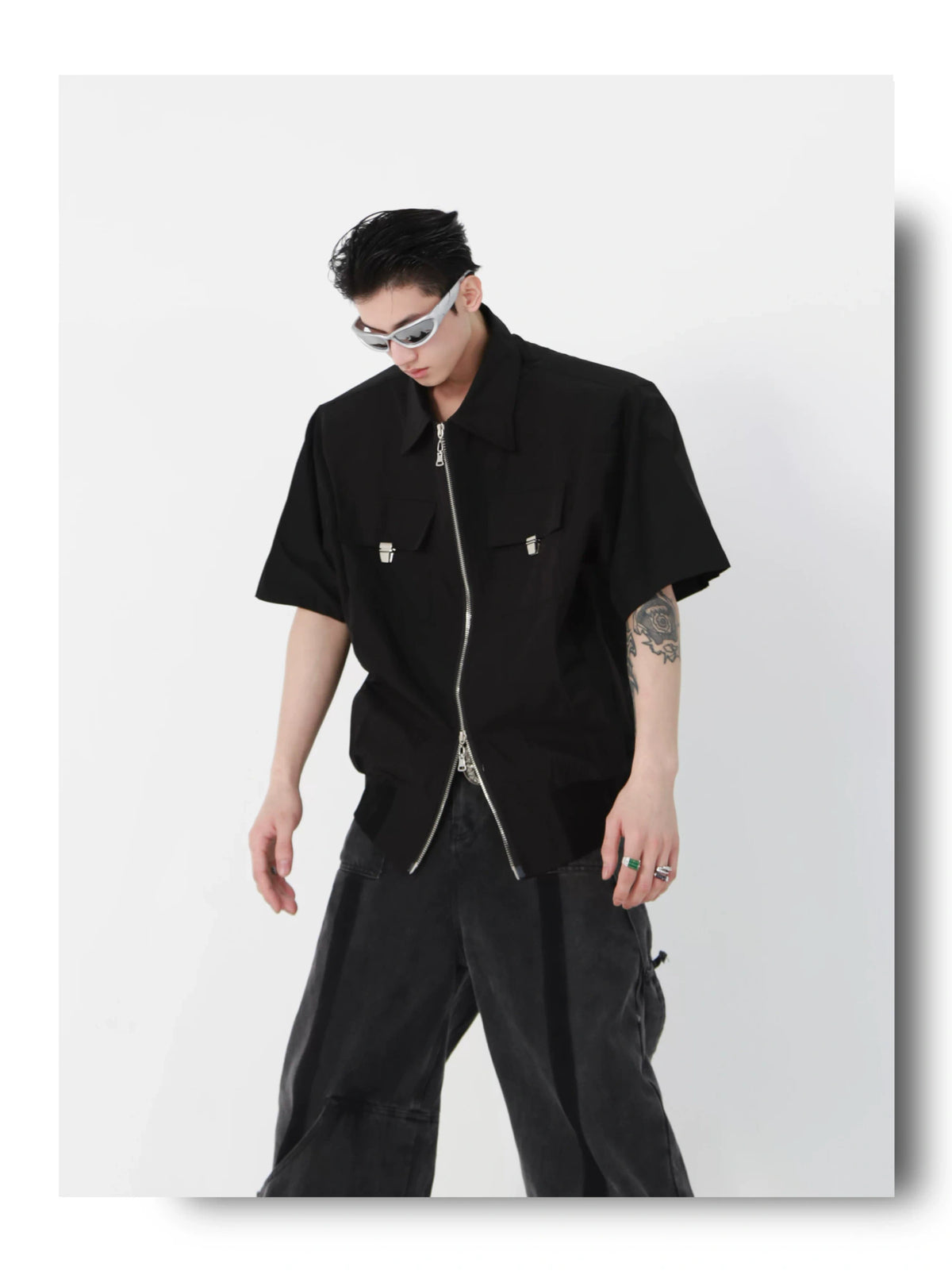 Cropped Metal-Accent Zip Jacket | Unisex Streetwear - detail image 8