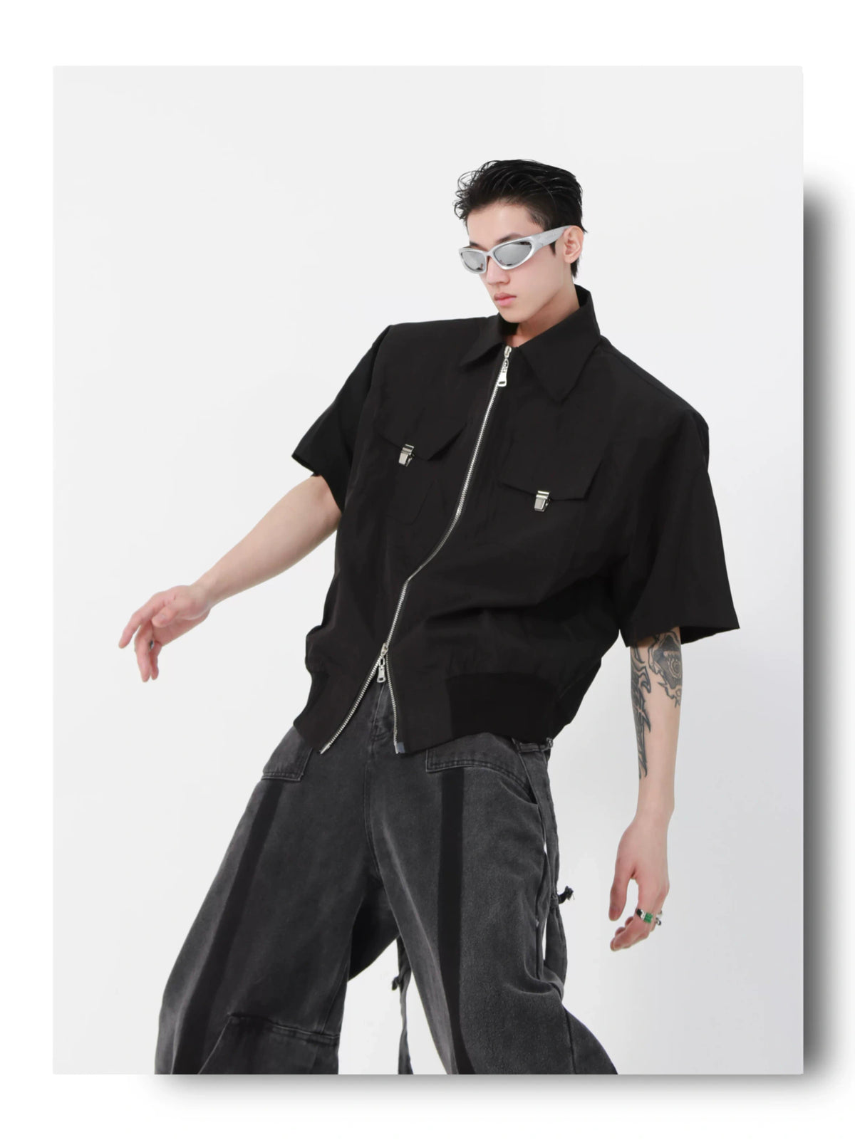 Cropped Metal-Accent Zip Jacket | Unisex Streetwear - detail image 10
