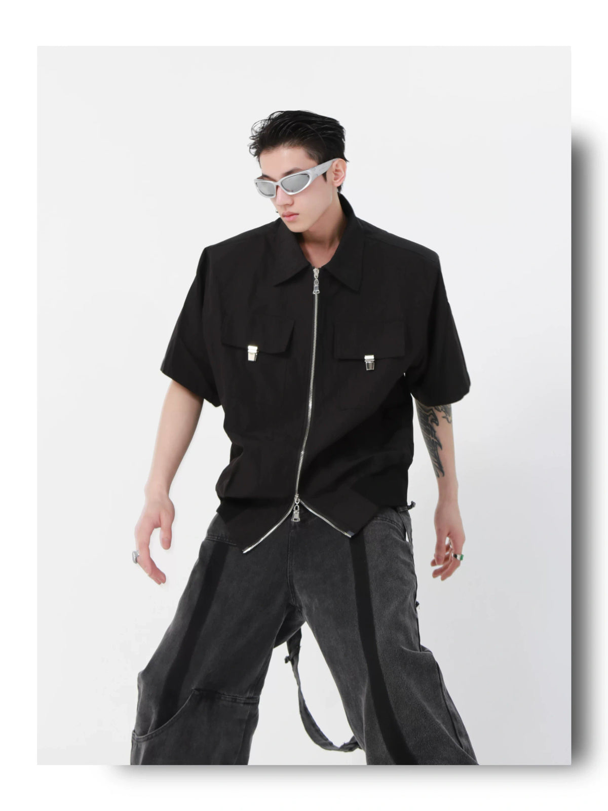 Cropped Metal-Accent Zip Jacket | Unisex Streetwear - detail image 11