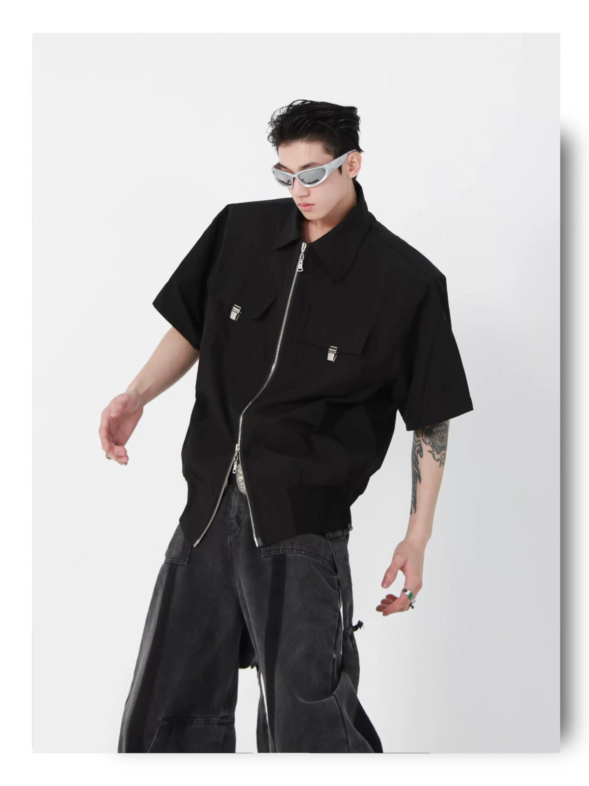 Cropped Metal-Accent Zip Jacket | Unisex Streetwear - detail image 2