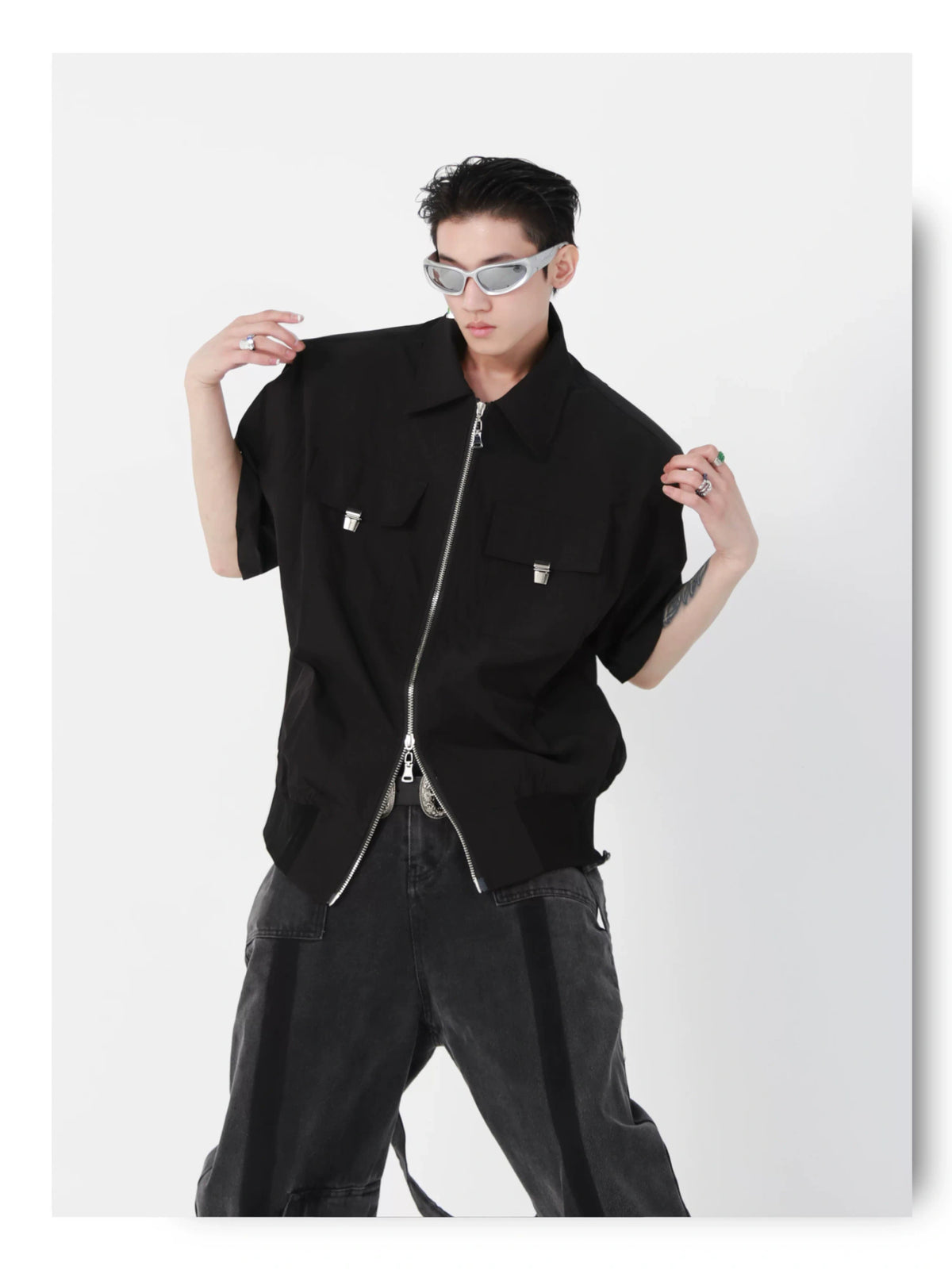 Cropped Metal-Accent Zip Jacket | Unisex Streetwear - detail image 4