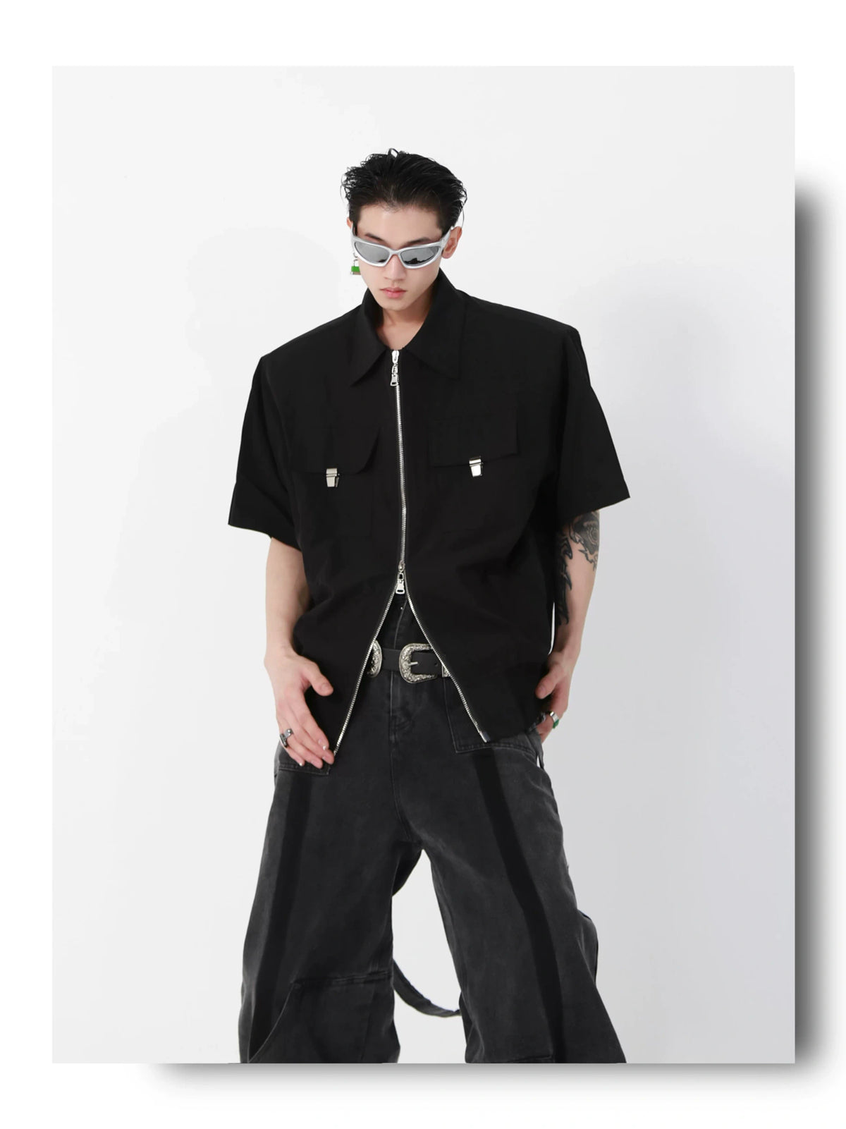 Cropped Metal-Accent Zip Jacket | Unisex Streetwear - detail image 9