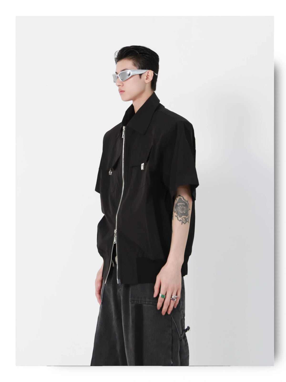 Cropped Metal-Accent Zip Jacket | Unisex Streetwear - detail image 6