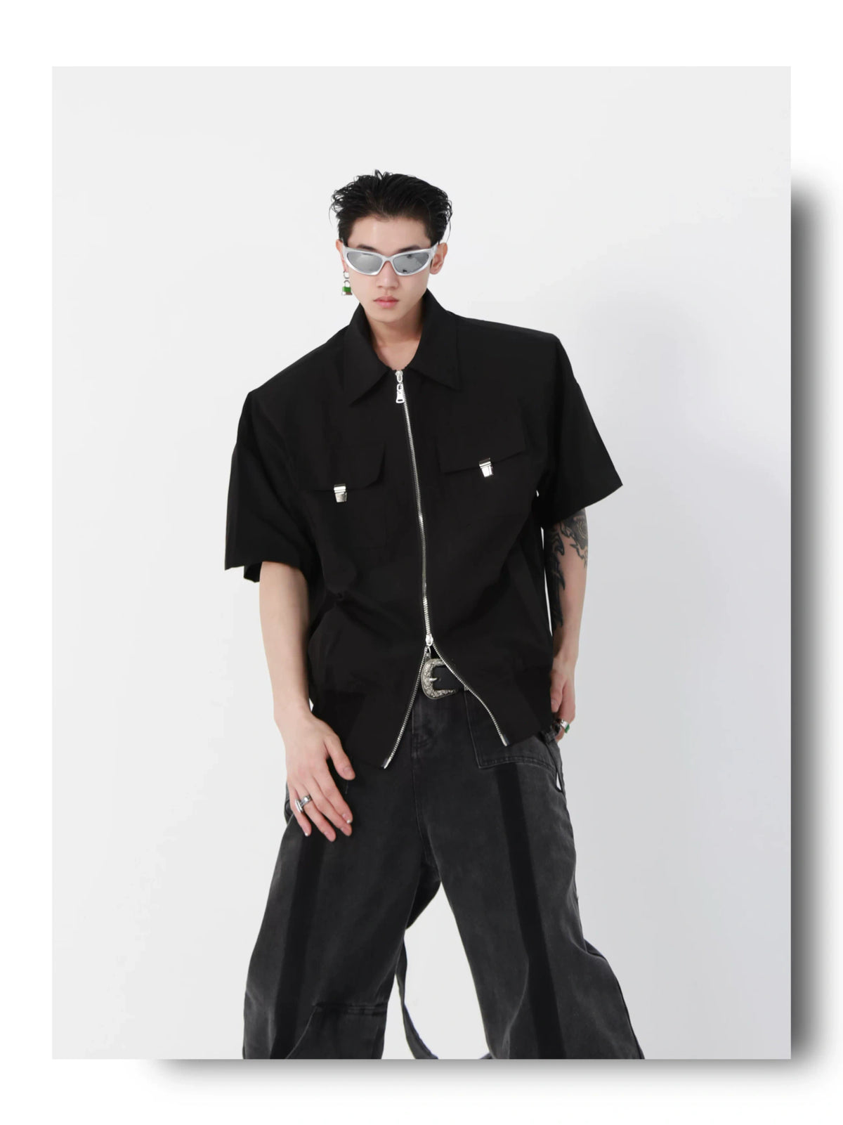 Cropped Metal-Accent Zip Jacket | Unisex Streetwear - detail image 7