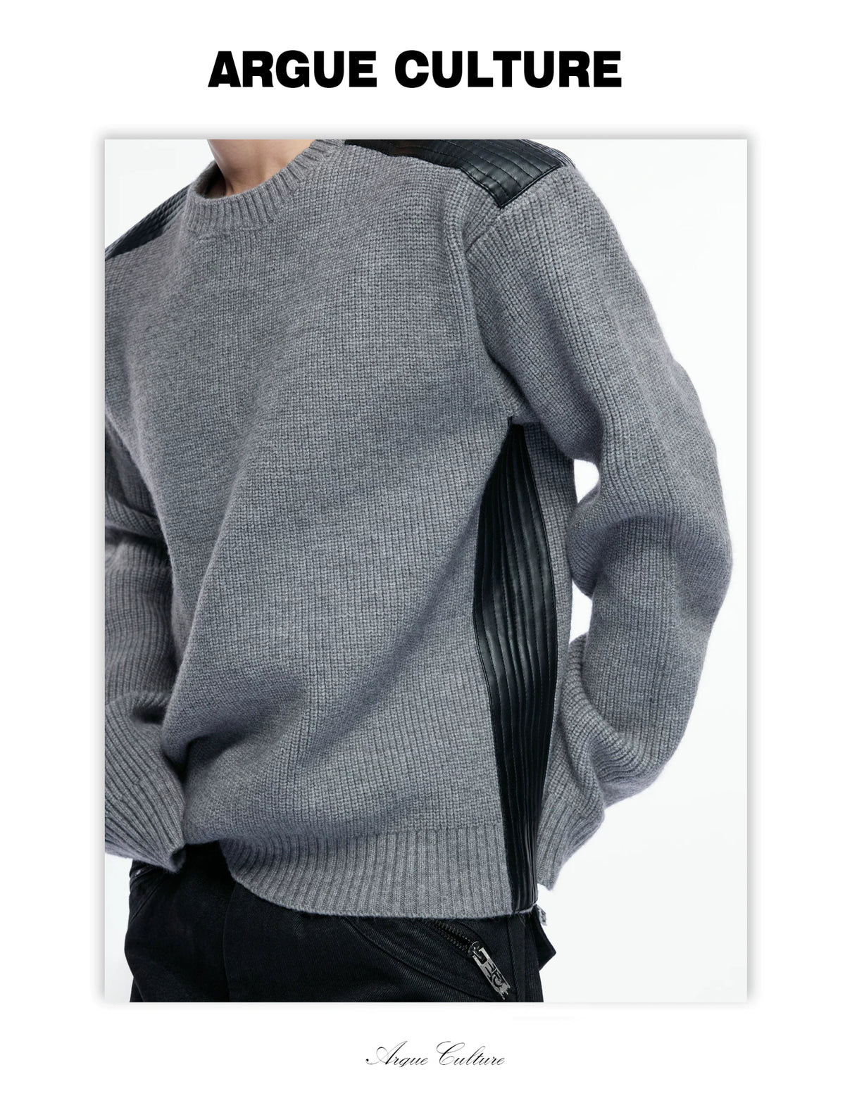 Cropped Rib Knit Sweater with Quilted Shoulder Panels - detail image 15