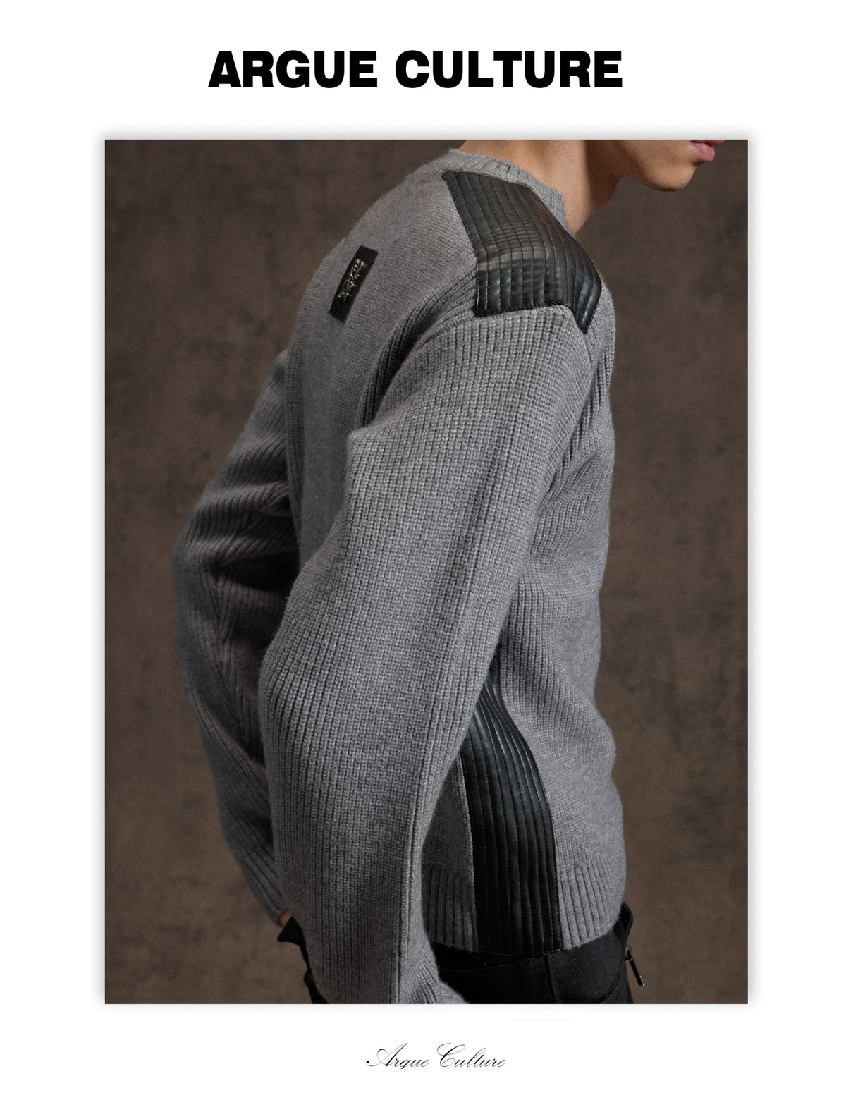 Cropped Rib Knit Sweater with Quilted Shoulder Panels - detail image 8