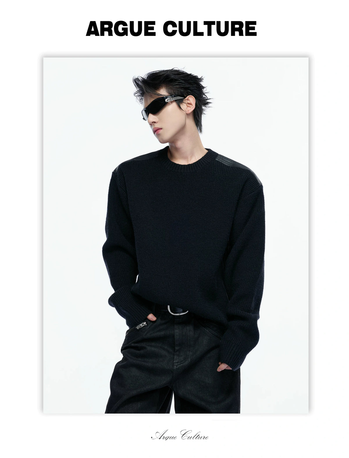 Cropped Rib Knit Sweater with Quilted Shoulder Panels - detail image 21