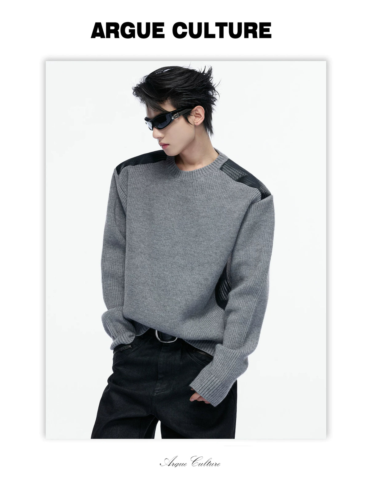 Cropped Rib Knit Sweater with Quilted Shoulder Panels - detail image 13
