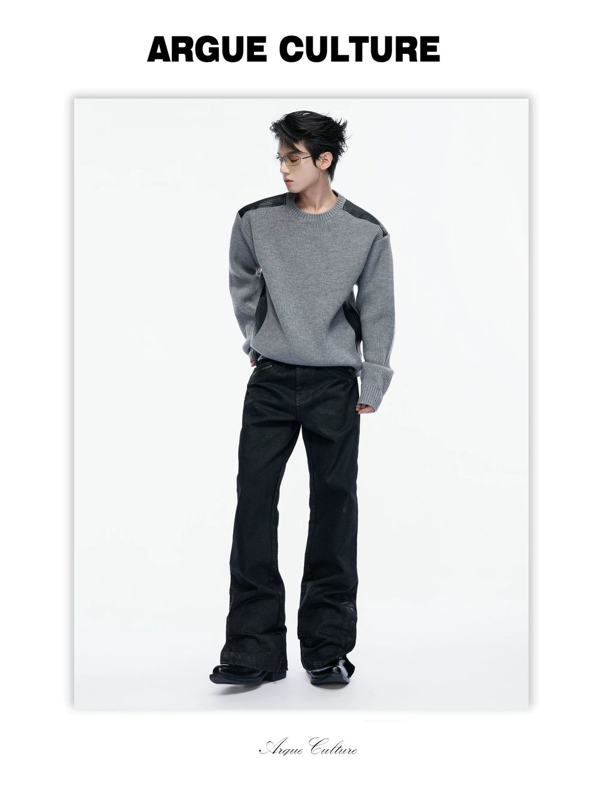 Cropped Rib Knit Sweater with Quilted Shoulder Panels - detail image 17