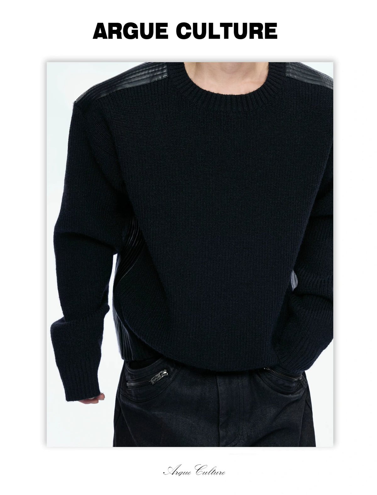 Cropped Rib Knit Sweater with Quilted Shoulder Panels - detail image 3