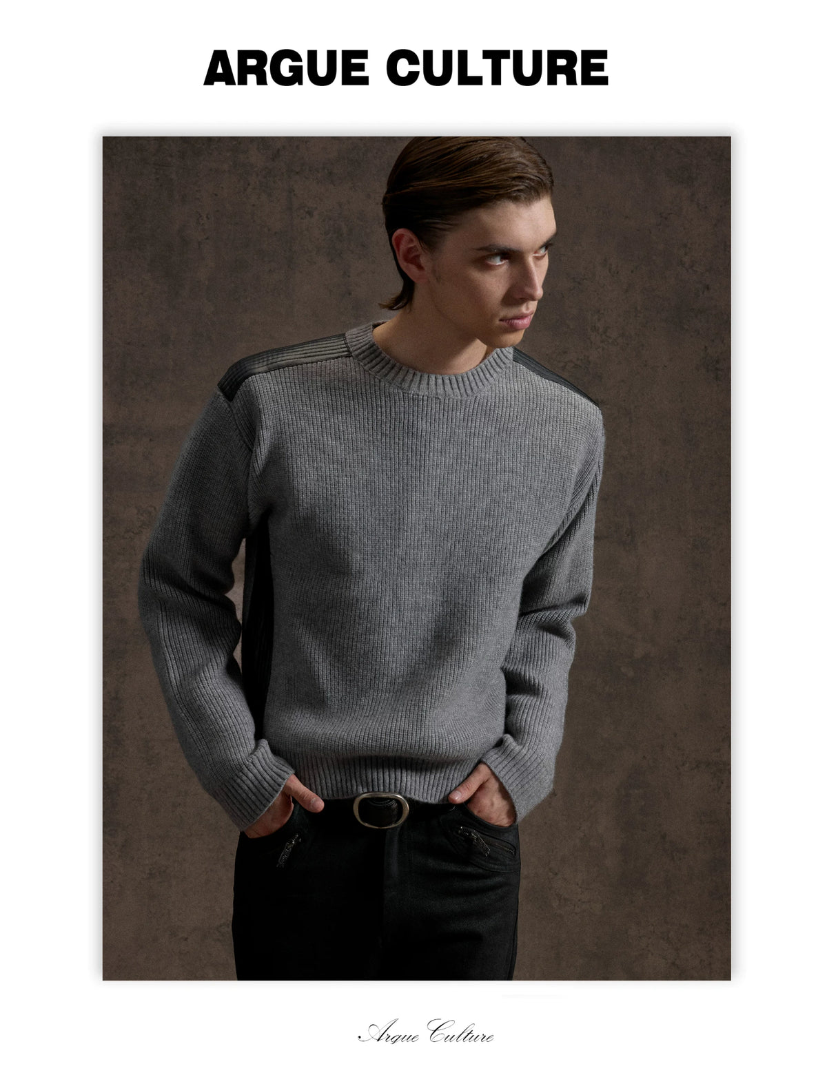 Cropped Rib Knit Sweater with Quilted Shoulder Panels - detail image 7